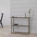 Console moderne en verre clair – Cadre doré entrecroisé, 2 étagères en verre trempé