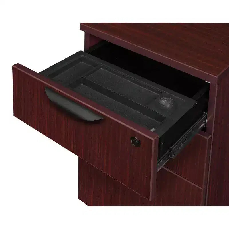 Bureau d'angle en L 152x165 cm avec double caisson à tiroirs – Gris frêne, verrouillable