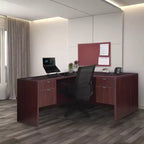 Bureau d'angle en L 152x165 cm avec double caisson à tiroirs – Gris frêne, verrouillable