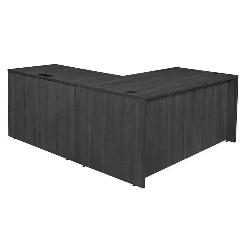 Bureau d'angle en L 152x165 cm avec double caisson à tiroirs – Gris frêne, verrouillable