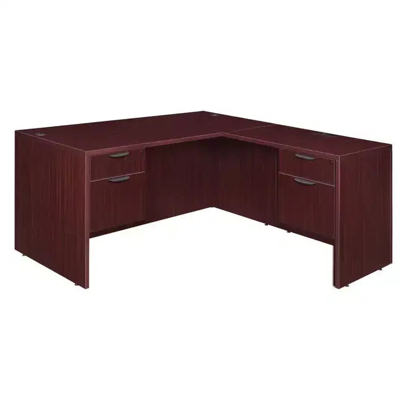 Bureau d'angle en L 152x165 cm avec double caisson à tiroirs – Gris frêne, verrouillable