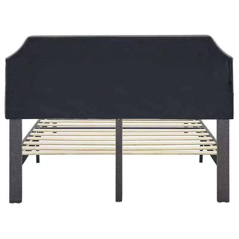 Lit plateforme rembourré Queen — Tête de lit capitonnée, Gris foncé, Aucun sommier tapissier requis