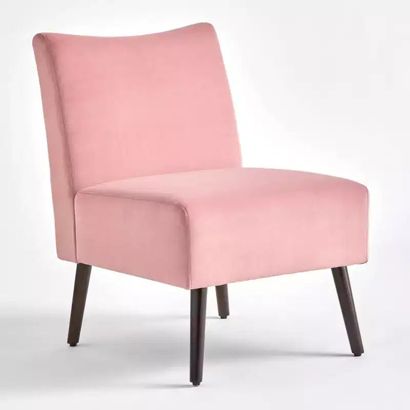 Fauteuil d'appoint sans accoudoirs Petula Velvet — Structure en bois dur, Assise en mousse, Fini naturel