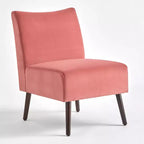 Fauteuil d'appoint sans accoudoirs Petula Velvet — Structure en bois dur, Assise en mousse, Fini naturel
