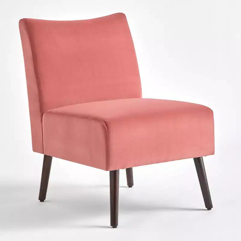 Fauteuil d'appoint sans accoudoirs Petula Velvet — Structure en bois dur, Assise en mousse, Fini naturel