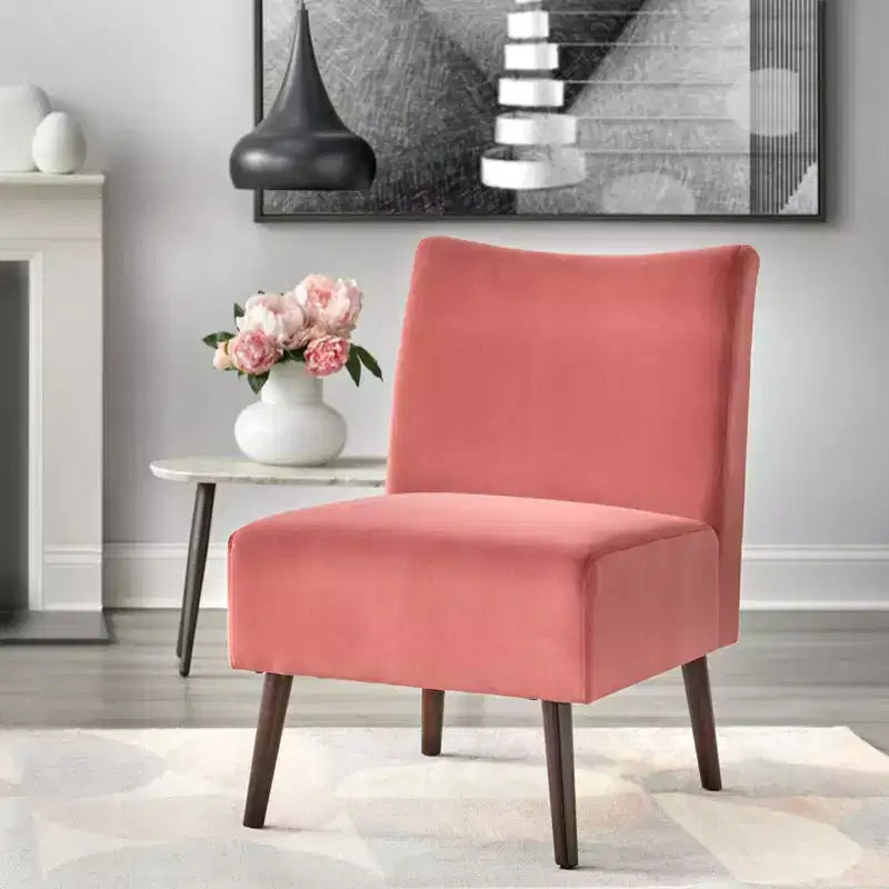 Fauteuil d'appoint sans accoudoirs Petula Velvet — Structure en bois dur, Assise en mousse, Fini naturel