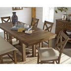 Table de salle à manger rectangulaire extensible Moriville — Bois brun rustique, jusqu'à 8 personnes