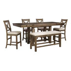 Table de salle à manger rectangulaire extensible Moriville — Bois brun rustique, jusqu'à 8 personnes