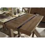 Table de salle à manger rectangulaire extensible Moriville — Bois brun rustique, jusqu'à 8 personnes