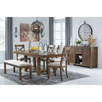 Table de salle à manger rectangulaire extensible Moriville — Bois brun rustique, jusqu'à 8 personnes